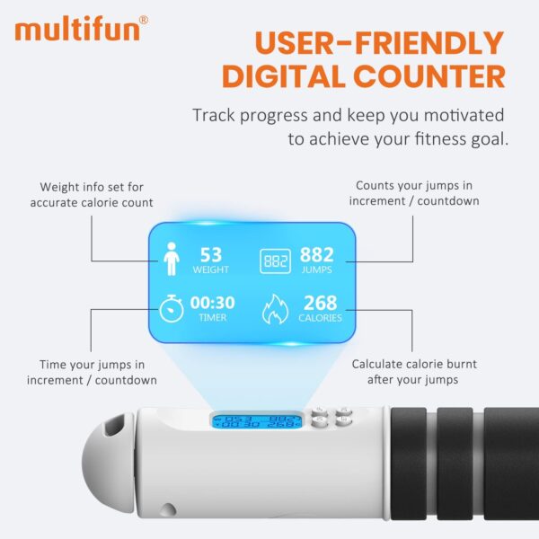 Jump Rope, multifun Speed Skipping Rope with Calorie Counter, Adjustable Digital Counting Jump Rope with Ball Bearings and Alarm Reminder for Fitness - Image 4