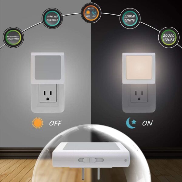 MAZ-TEK Plug in Dimmable Led Night Light with Auto Dusk to Dawn Sensor, Soft Warm White Nightlights for Hallway,Bedroom - Image 4