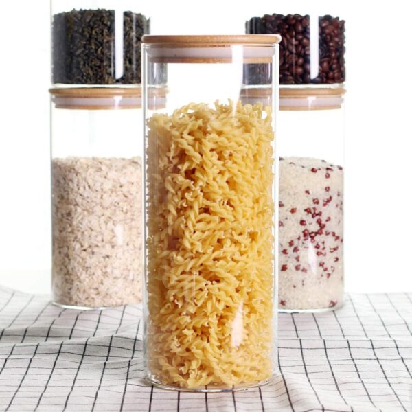 LEAVES AND TREES Y Stackable Kitchen Canisters Set, Pack of 5 Clear Glass Food Storage Jars Containers - Image 3