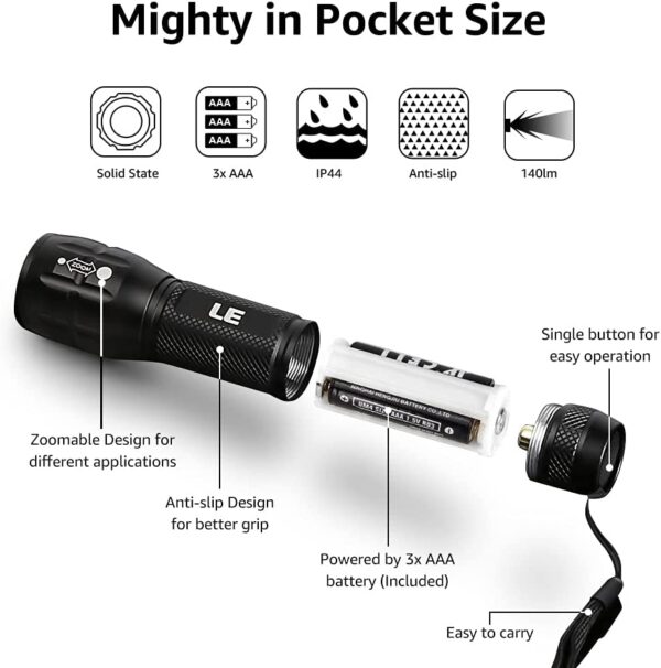 LE LED Flashlights LE1000 High Lumens, Bright Small Flashlight, Zoomable, Waterproof, Adjustable Brightness Flash Light for Outdoor - Image 2