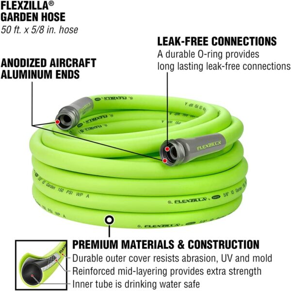 Flexzilla Garden Hose 5/8 in. x 50 ft, Heavy Duty, Lightweight, Drinking Water Safe - Image 2
