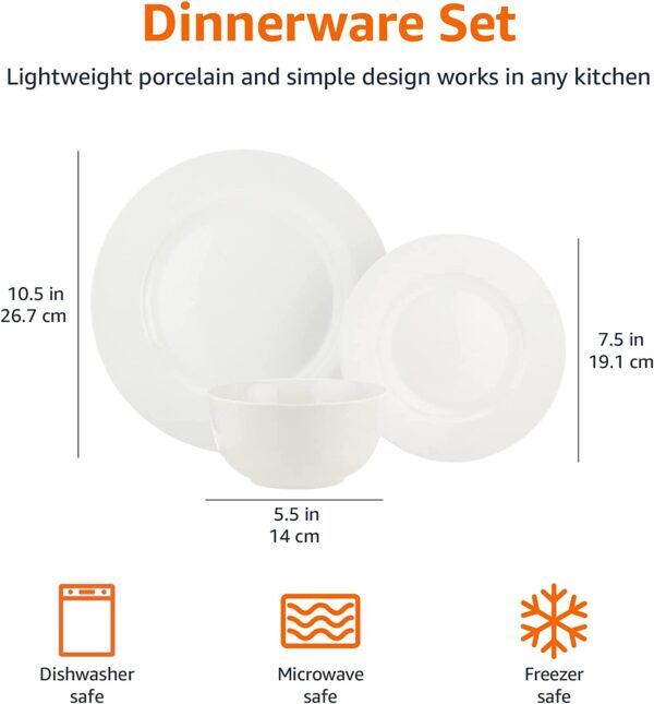 Basics 18-Piece Kitchen Dinnerware Set, Plates, Dishes, Bowls, Service for 6 - White - Image 5