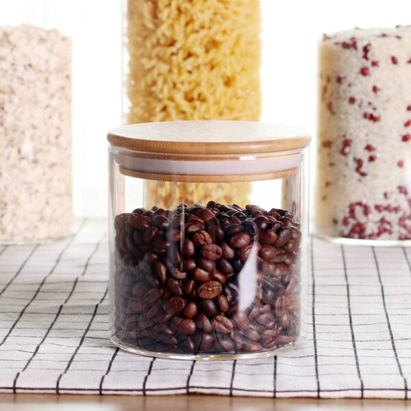 LEAVES AND TREES Y Stackable Kitchen Canisters Set, Pack of 5 Clear Glass Food Storage Jars Containers - Image 5