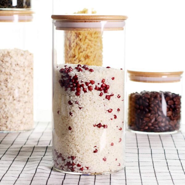 LEAVES AND TREES Y Stackable Kitchen Canisters Set, Pack of 5 Clear Glass Food Storage Jars Containers - Image 4