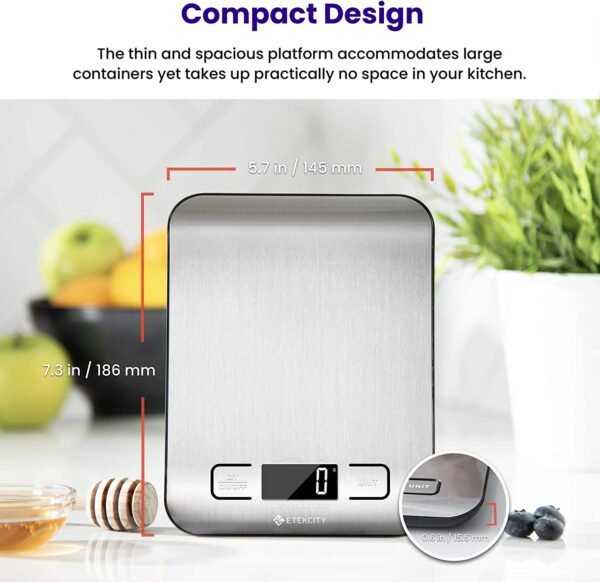 Etekcity Food Kitchen Scale, Digital Grams and Ounces for Weight Loss, Baking, Cooking, Keto and Meal Prep, LCD Display, Medium - Image 2