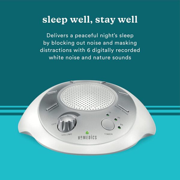 Homedics SoundSleep White Noise Sound Machine, Silver, Small Travel Sound Machine with 6 Relaxing Nature Sounds - Image 4