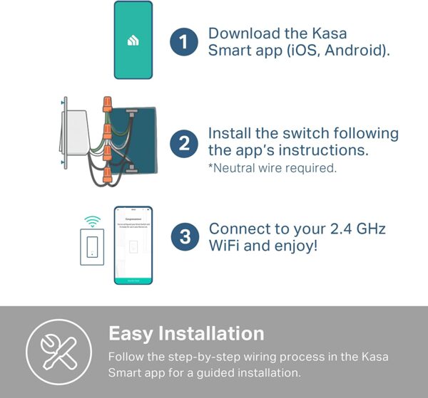 Kasa Smart Light Switch HS200, Single Pole, Needs Neutral Wire, 2.4GHz Wi-Fi Light Switch Works with Alexa and Google Home - Image 4