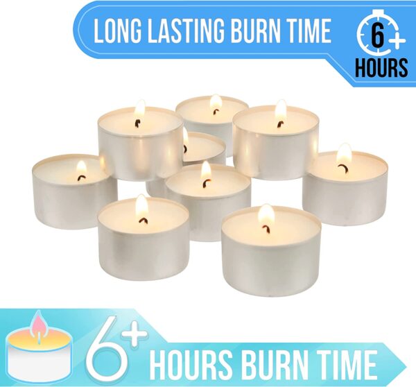 Stonebriar 100 Pack Unscented Tea Light Candles with 6 Hour Extended Burn - Image 5