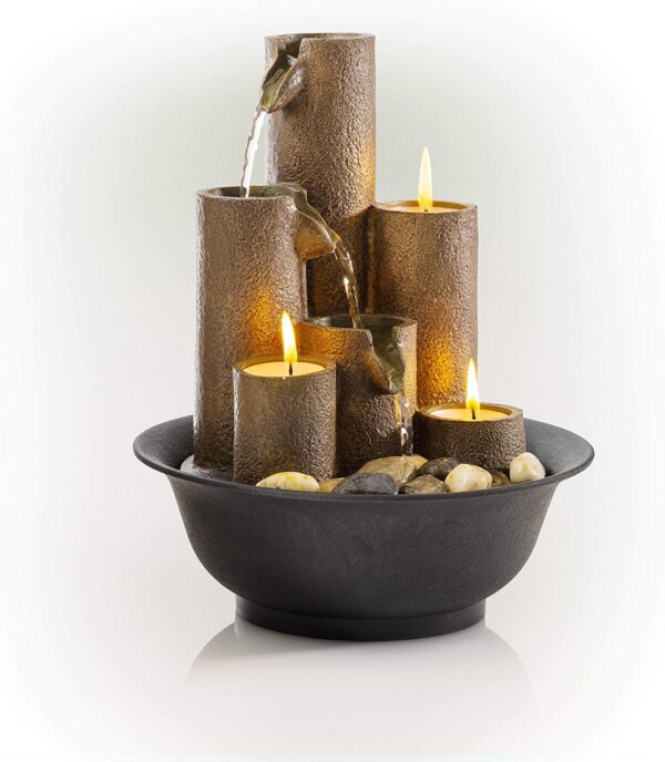 Alpine Corporation Tiered Column Tabletop Fountain with 3 Candles, Mini Waterfall for Indoor Spaces - Image 4