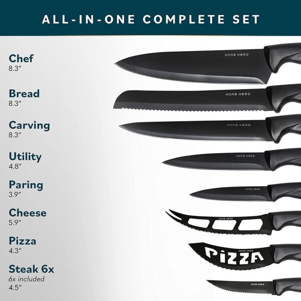 Home Hero Kitchen Knife Set, Steak Knife Set & Kitchen Utility Knives - Ultra-Sharp High Carbon Stainless Steel Knives - Image 2