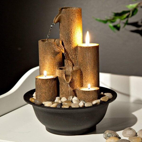 Alpine Corporation Tiered Column Tabletop Fountain with 3 Candles, Mini Waterfall for Indoor Spaces - Image 2