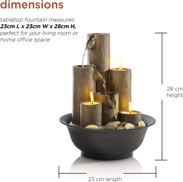 Alpine Corporation Tiered Column Tabletop Fountain with 3 Candles, Mini Waterfall for Indoor Spaces - Image 5