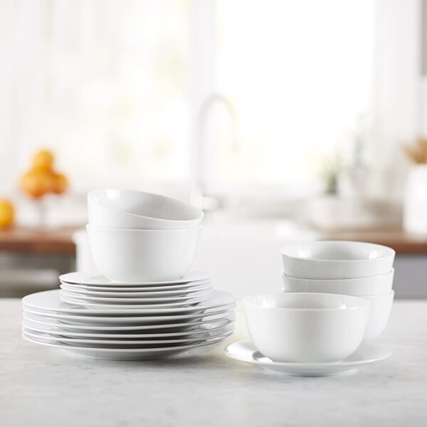 Basics 18-Piece Kitchen Dinnerware Set, Plates, Dishes, Bowls, Service for 6 - White - Image 4