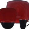 Gibson Soho Lounge 16-Piece Square Reactive Glaze Dinnerware Set, Red - Image 2