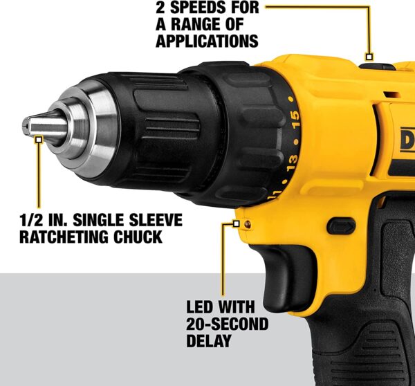 DEWALT 20V Max Cordless Drill / Driver Kit, Compact, 1/2-Inch (DCD771C2), Yellow - Image 3
