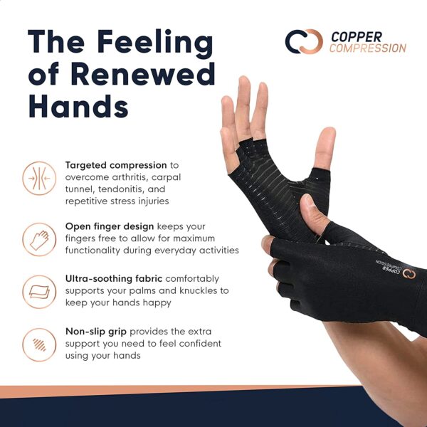 Copper Compression Arthritis Gloves - Best Copper Infused Fingerless Glove for Carpal Tunnel - Image 6