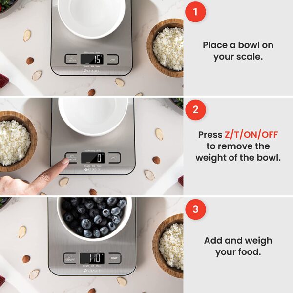 Etekcity Food Kitchen Scale, Digital Grams and Ounces for Weight Loss, Baking, Cooking, Keto and Meal Prep, LCD Display, Medium - Image 7