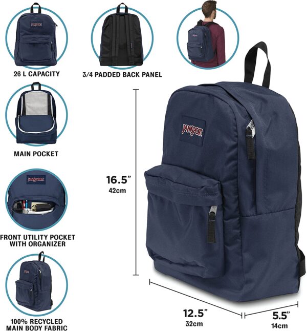 JanSport Super Break One School Backpack for Girls, Boys, Black - Durable, Lightweight Bookbag for Teens - Image 4