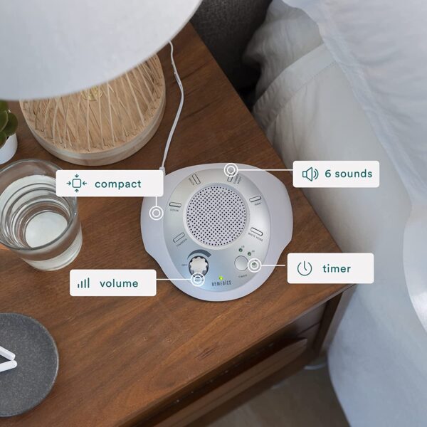 Homedics SoundSleep White Noise Sound Machine, Silver, Small Travel Sound Machine with 6 Relaxing Nature Sounds - Image 2