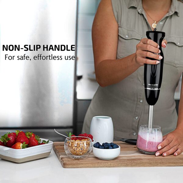 Ovente Electric Immersion Hand Blender 300 Watt 2 Mixing Speed with Stainless Steel Blades - Image 2