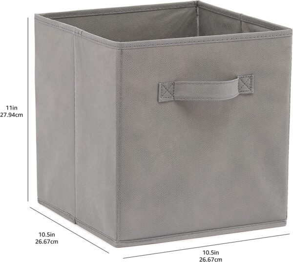 Basics Collapsible Fabric Storage Cubes Organizer with Handles, 10.5"x10.5"x11", Grey - Pack of 6 - Image 3