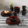 Gibson Soho Lounge 16-Piece Square Reactive Glaze Dinnerware Set, Red - Image 7