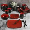 Gibson Soho Lounge 16-Piece Square Reactive Glaze Dinnerware Set, Red - Image 3