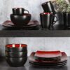 Gibson Soho Lounge 16-Piece Square Reactive Glaze Dinnerware Set, Red - Image 5