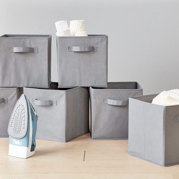Basics Collapsible Fabric Storage Cubes Organizer with Handles, 10.5"x10.5"x11", Grey - Pack of 6 - Image 4