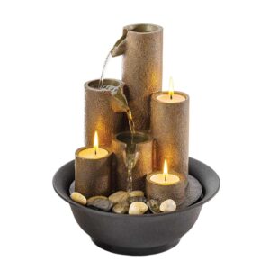 Alpine Corporation Tiered Column Tabletop Fountain with 3 Candles, Mini Waterfall for Indoor Spaces