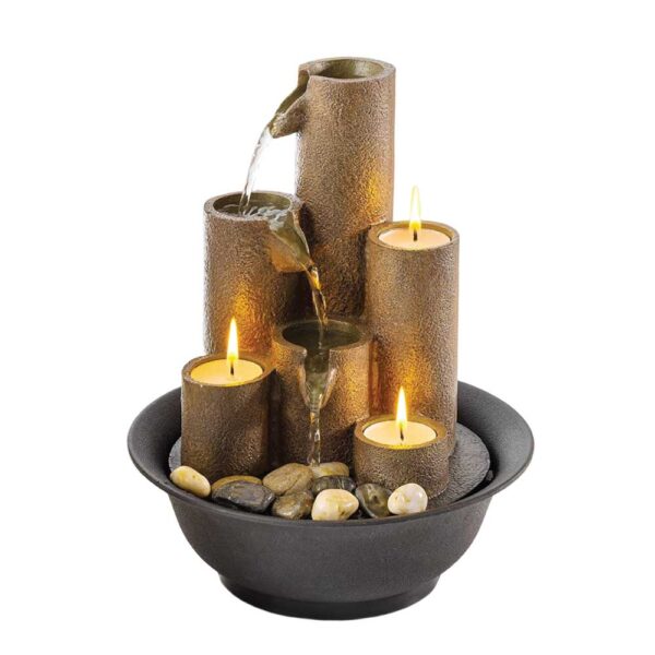 Alpine Corporation Tiered Column Tabletop Fountain with 3 Candles, Mini Waterfall for Indoor Spaces