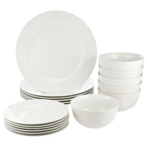 Basics 18-Piece Kitchen Dinnerware Set, Plates, Dishes, Bowls, Service for 6 - White