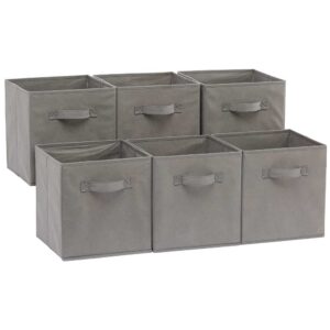 Basics Collapsible Fabric Storage Cubes Organizer with Handles, 10.5"x10.5"x11", Grey - Pack of 6