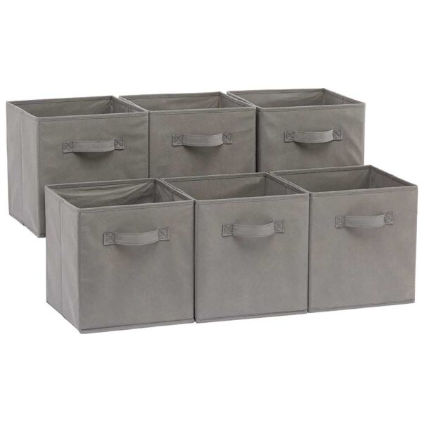 Basics Collapsible Fabric Storage Cubes Organizer with Handles, 10.5"x10.5"x11", Grey - Pack of 6