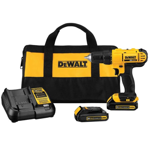 DEWALT 20V Max Cordless Drill / Driver Kit, Compact, 1/2-Inch (DCD771C2), Yellow