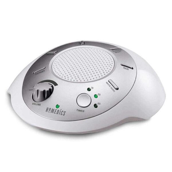 Homedics SoundSleep White Noise Sound Machine, Silver, Small Travel Sound Machine with 6 Relaxing Nature Sounds