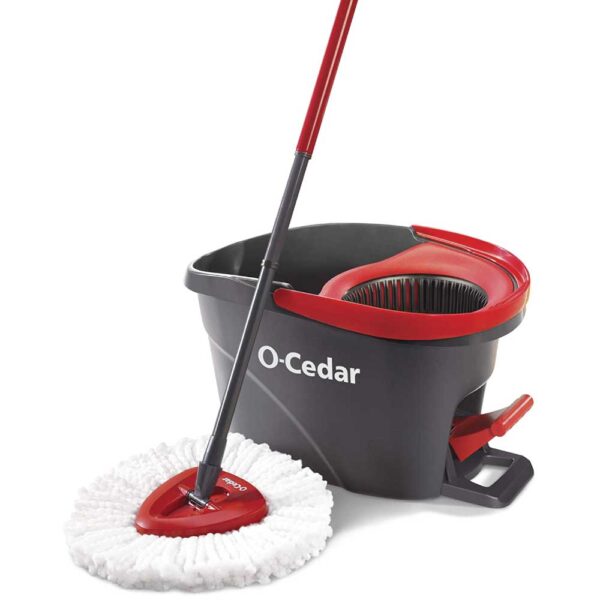 O-Cedar Microfiber Spin Mop, Bucket Floor Cleaning System, Red, Gray