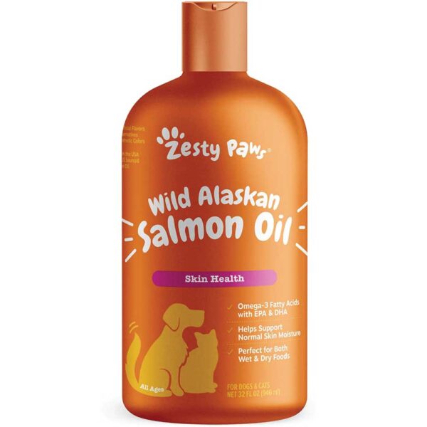Pure Wild Alaskan Salmon Oil for Dogs & Cats - Omega 3 Skin & Coat Support - Liquid Food Supplement for Pets